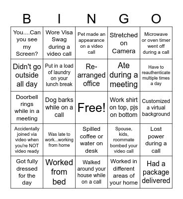 When You Work From Home BINGO Card