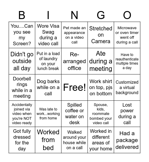 When You Work From Home BINGO Card