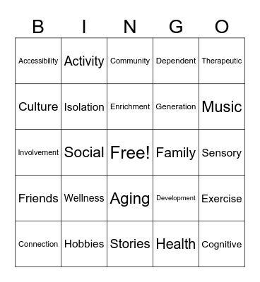 Social Life of Elder Adults Bingo Card