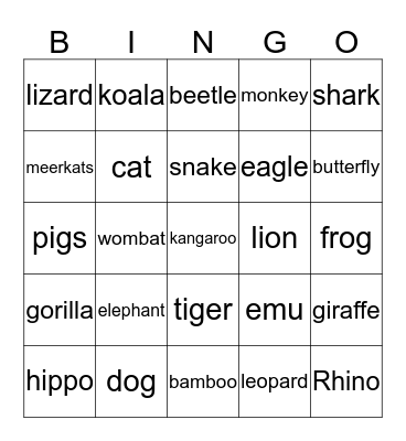 Animal kingdoms Bingo Card