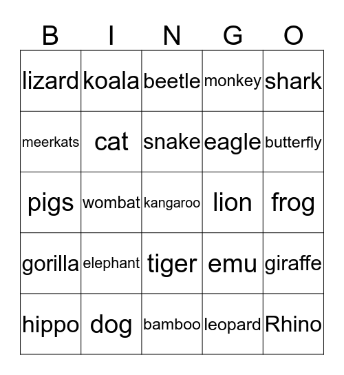 Animal kingdoms Bingo Card