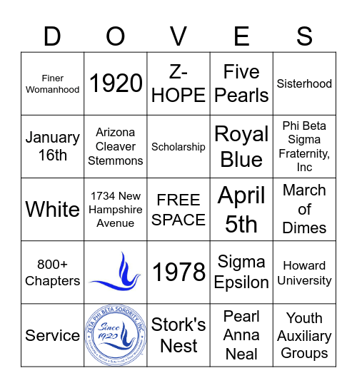 Ζ Φ Β  Bingo Card