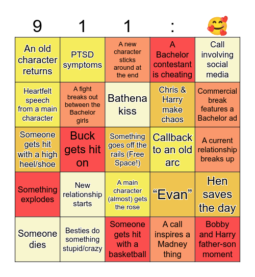 9-1-1 100th Episode Bing-oh-no! Bingo Card