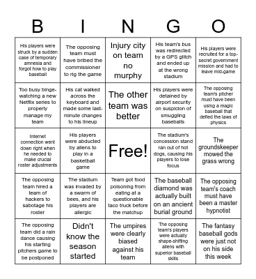 Why did Jay's Team Lose? Bingo Card