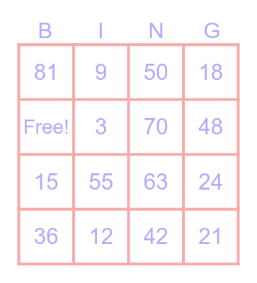 Multiplication Bingo Card