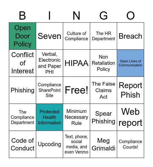 Welcome to Compliance Bingo! Bingo Card