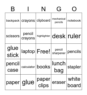 back to school Bingo Card