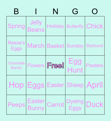 Bingo for Baskets Bingo Card