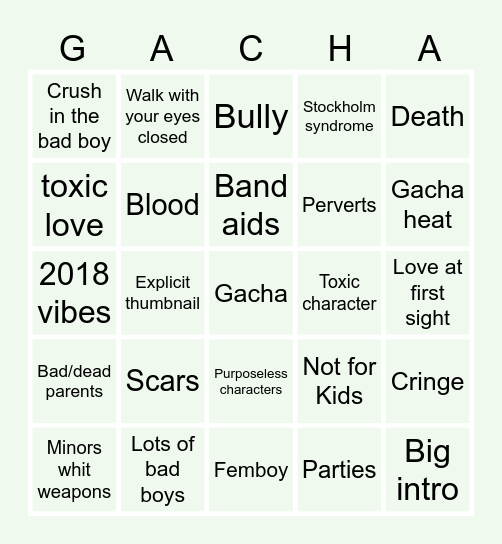 Untimate Gacha Bingo Card