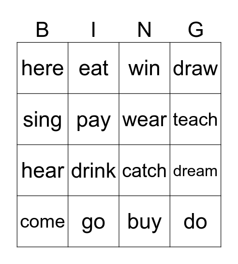 Past Tense Grammar Bingo Card