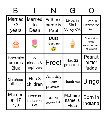 Mary Bingo Card