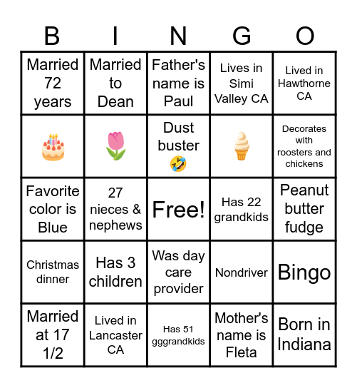 Mary Bingo Card