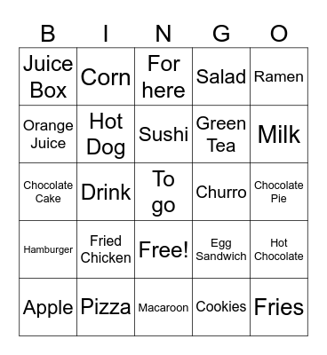 Food Bingo Card