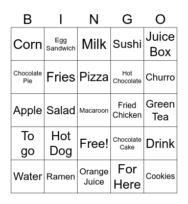 Food Bingo Card