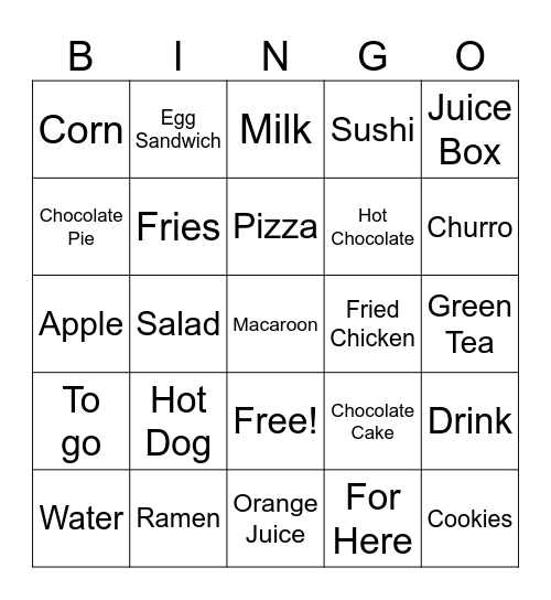 Food Bingo Card