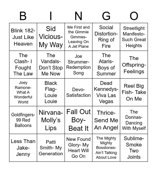 Radio Bingo Punk Ges Pop Bingo Card