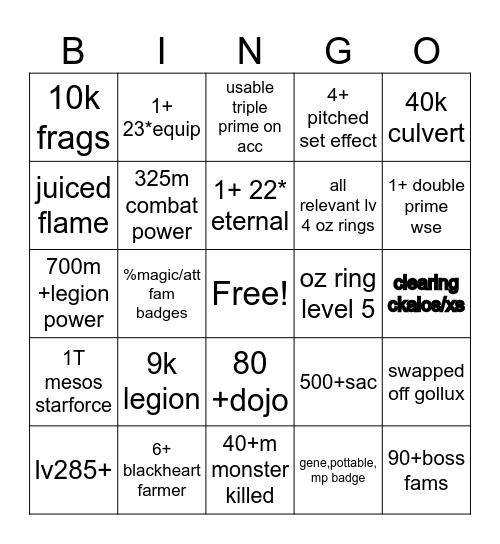 end game mapler bingo Card