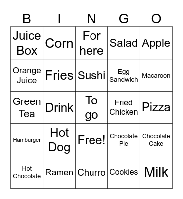 Food Bingo Card