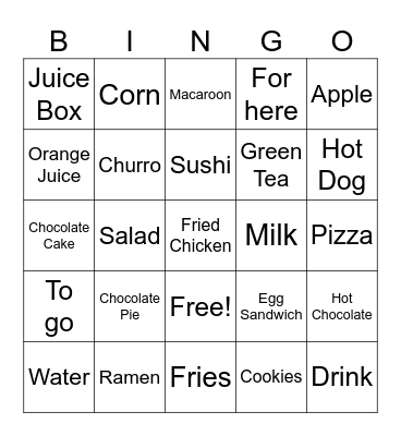 Food Bingo Card