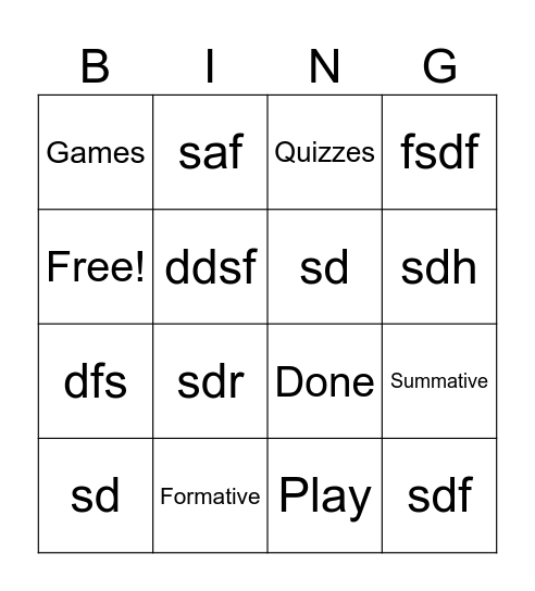 Assessments Bingo Card