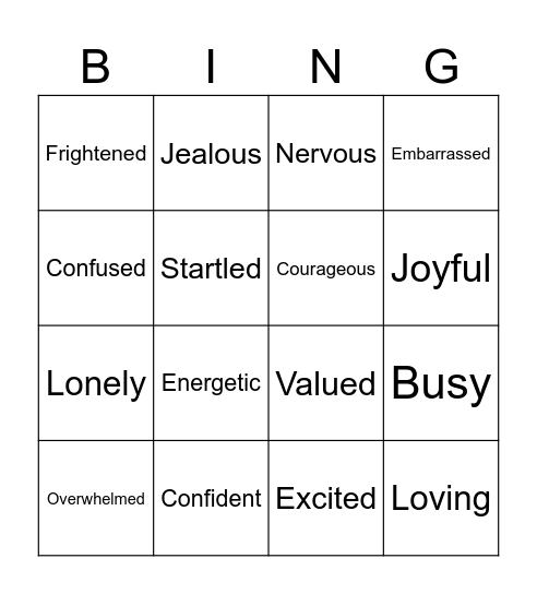 Wedding Emotions Bingo Card