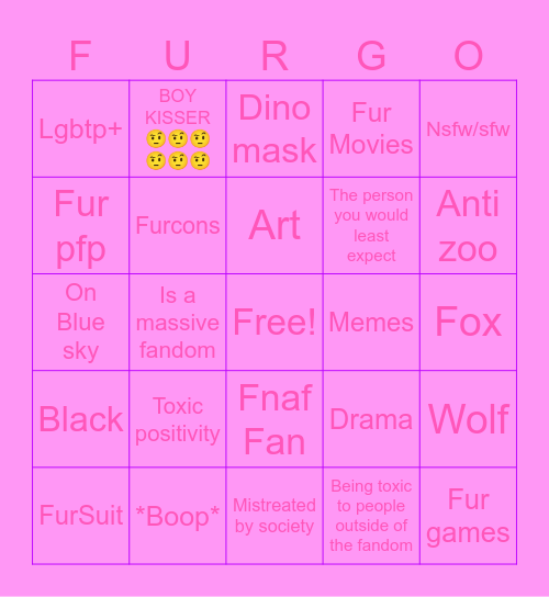 Actual furry Bingo Card