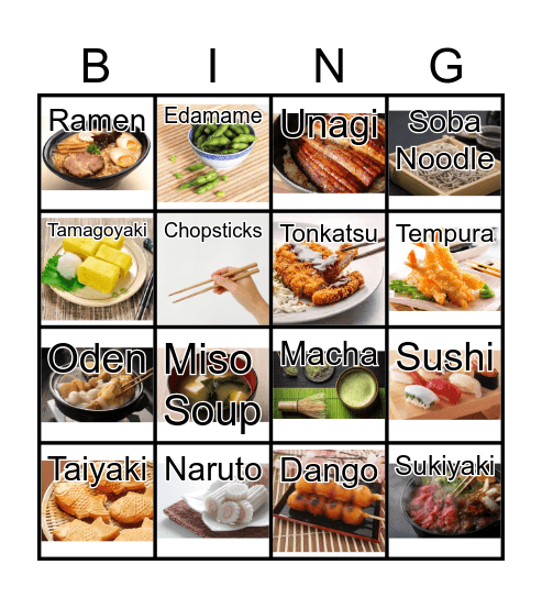 Japanese Food Bingo Card