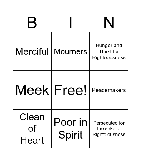 Beatitudes Bingo Card