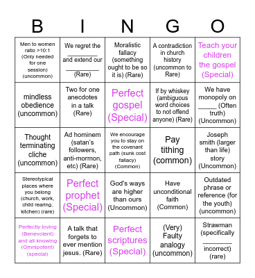 General conference Bingo Card