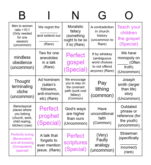 General conference Bingo Card