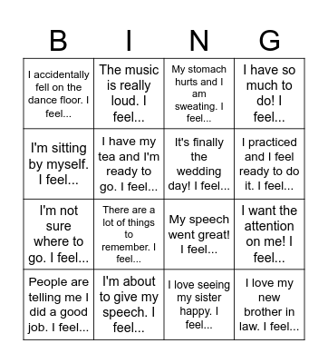 Wedding Scenarios Bingo Card