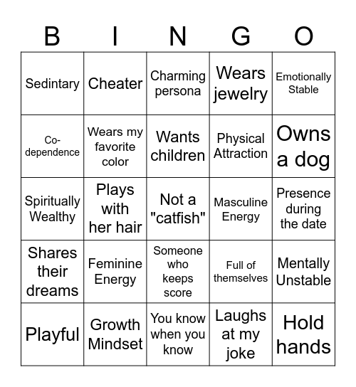 Ultimate Relationship Bingo Card