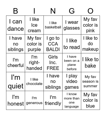 ALL ABOUT ME BINGO Card