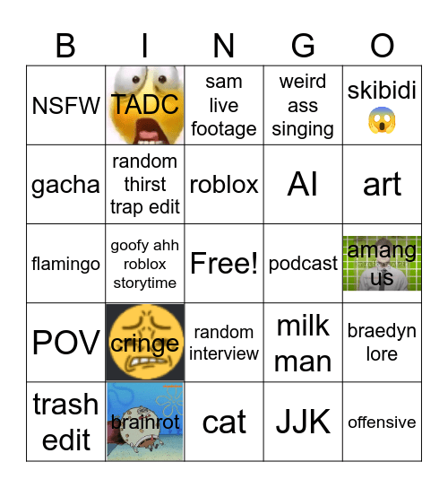 tik tok bingoe Bingo Card
