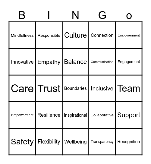 Psychosocial Wellbeing Bingo PBL Bingo Card
