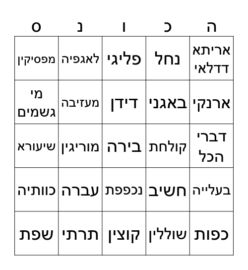 גמרא test #6 Bingo Card