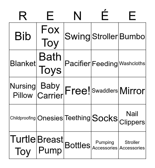 Renée Baby Shower Bingo Card