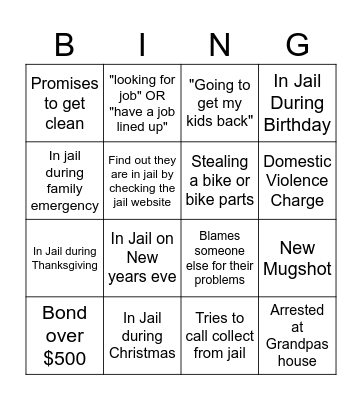 Jail Bingo Card