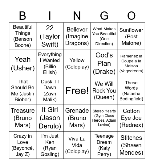 Layton Music Bingo Card