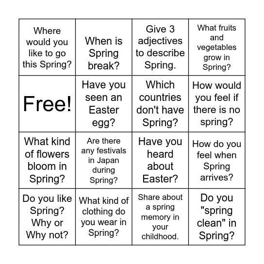 LET'S TALK ABOUT SPRING Bingo Card