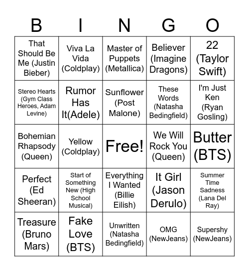 Layton Music Bingo Card