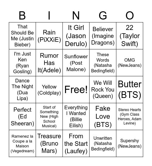 Layton Music Bingo Card