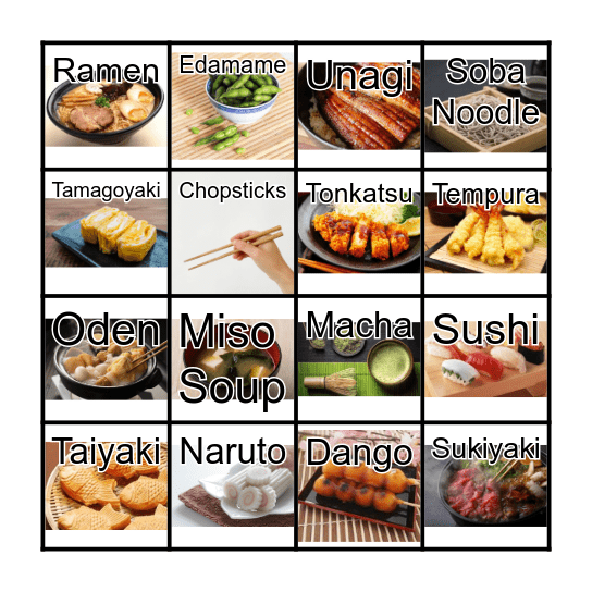 Japanese Food Bingo Card