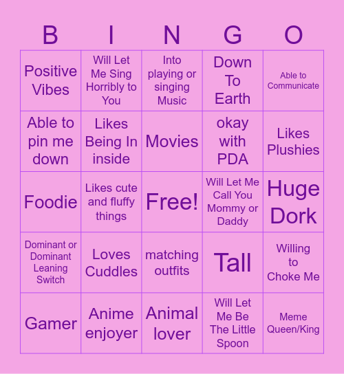 Are You My Type?? Bingo Card