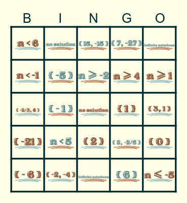 REVIEW ROULETTE - ALGEBRA 1 Bingo Card