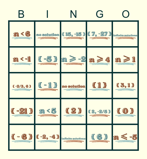 REVIEW ROULETTE - ALGEBRA 1 Bingo Card