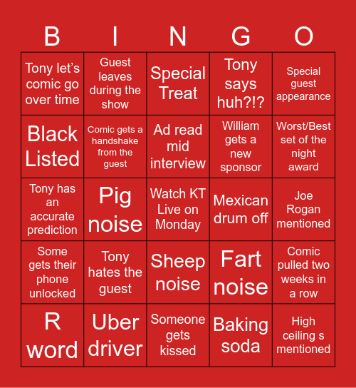 KillTony Bingo Card