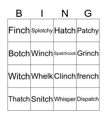 Review TCH /Y/CH/WH Bingo Card