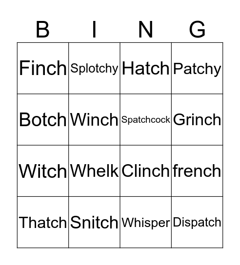 Review TCH /Y/CH/WH Bingo Card
