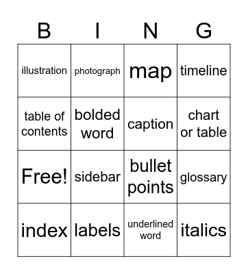 Text features Bingo Card